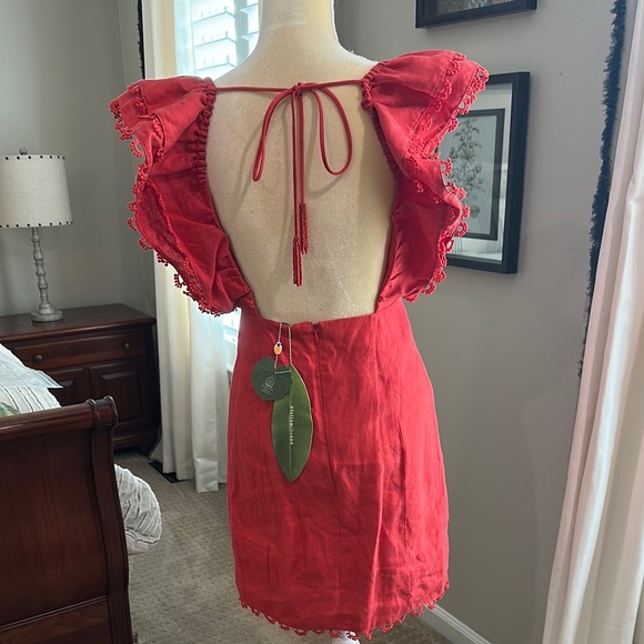 NWT - FARM Rio Red Ruched Mini Sundress - Picture 4 of 7